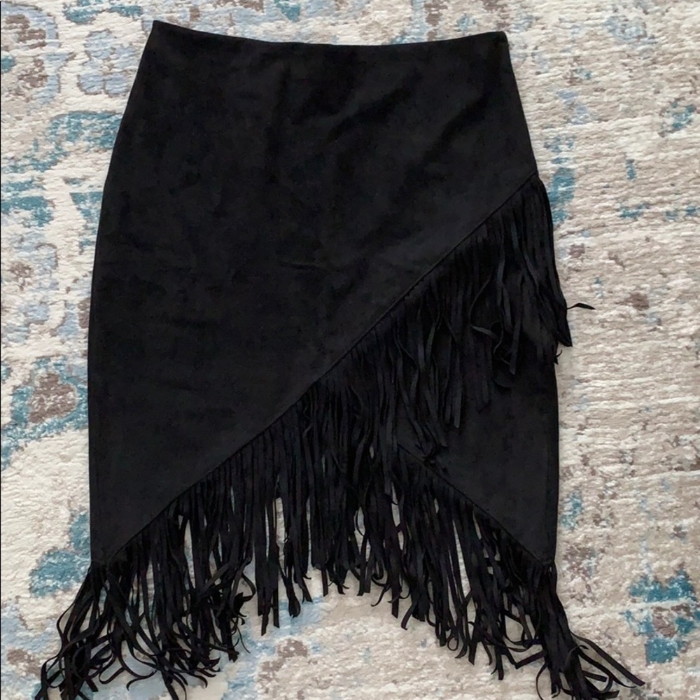 Faux suede fringe skirt